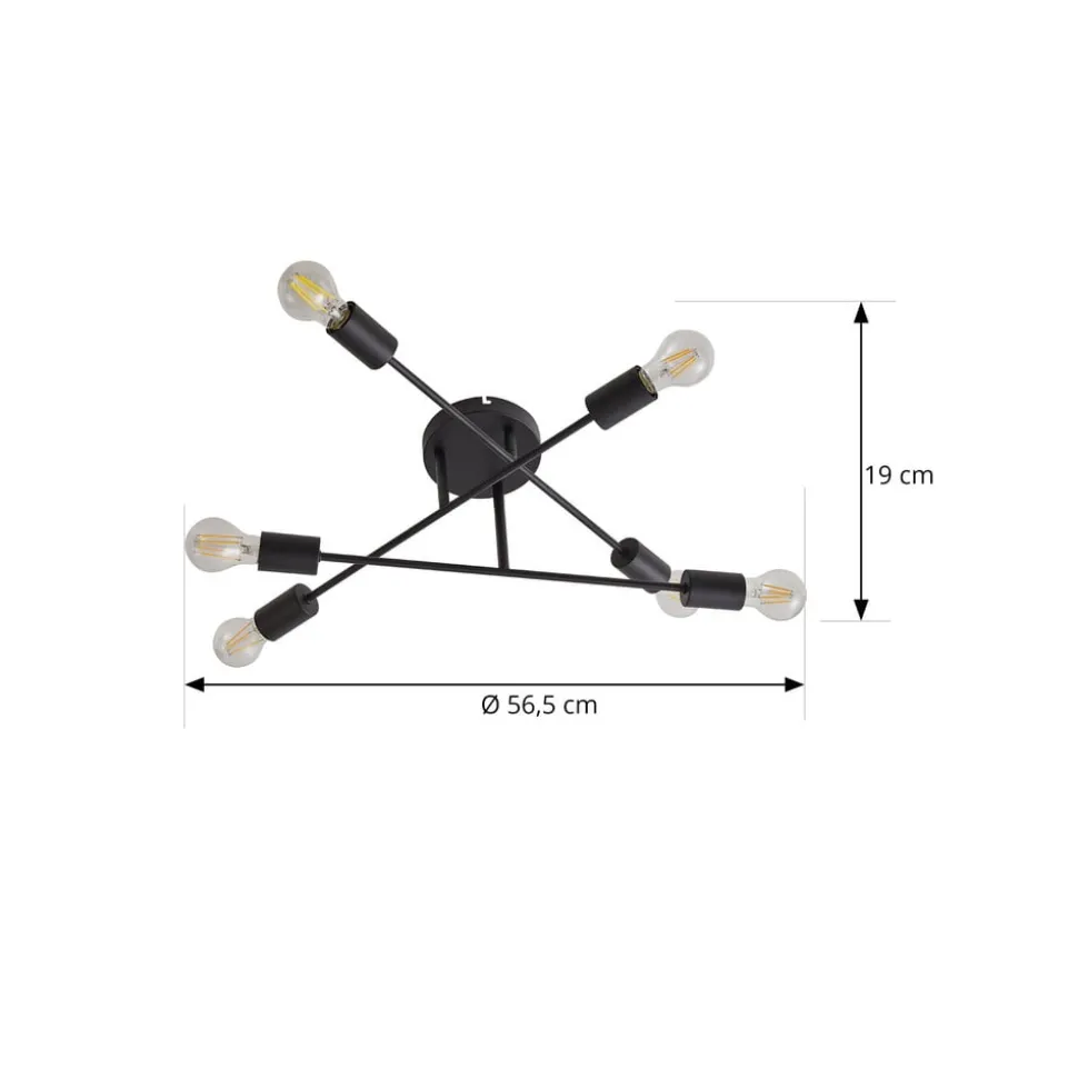 Lindby Estar loftlampe, sort, metal, 6 lyskilder, Ø56cm