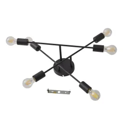 Lindby Estar loftlampe, sort, metal, 6 lyskilder, Ø56cm