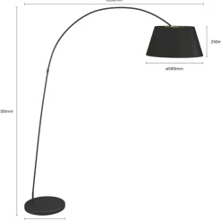 Lindby Esti gulvlampe, sort/guld, stof, højde 192 cm