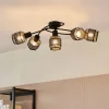 Lindby Eudoria loftlampe, 5 lyskilder, sort/guld