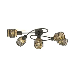 Lindby Eudoria loftlampe, 5 lyskilder, sort/guld