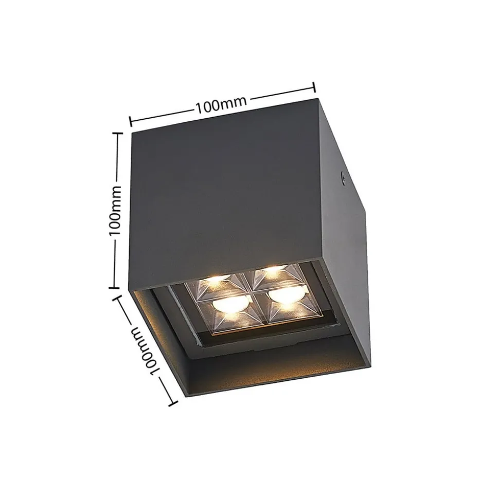 Lindby Eveta LED-loftlampe, 10 cm, antracit, aluminium, IP65