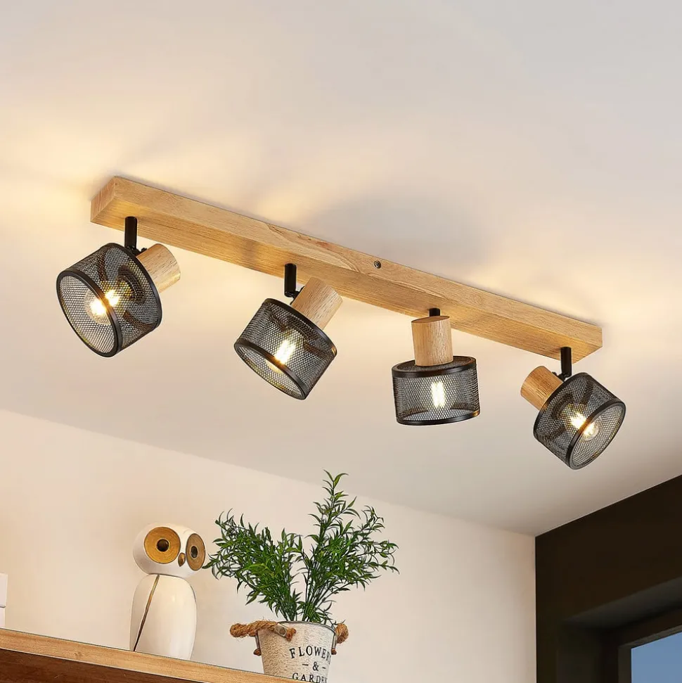 Lindby Evinora loftspot, 77 cm, sort, 4 lyskilder, træ