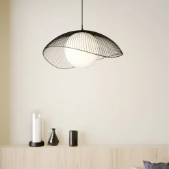 Lindby Fabronia hængelampe, gitter, glaskugle