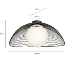 Lindby Fabronia loftlampe, sort/hvid, glas, kugle, E27