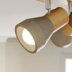 Lindby Filiz spotlight, 3 lyskilder, Ø 20 cm, træ, beton, E14