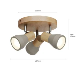 Lindby Filiz spotlight, 3 lyskilder, Ø 20 cm, træ, beton, E14