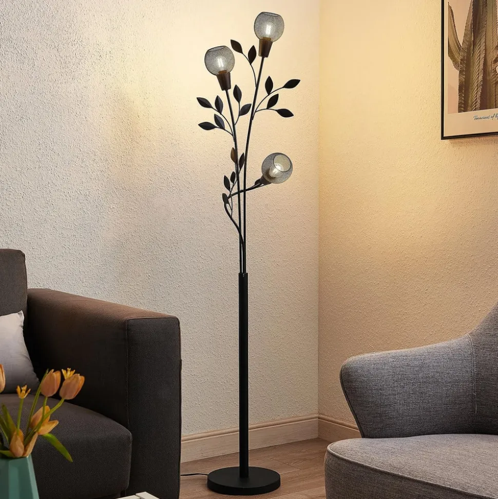 Lindby Florentine gulvlampe Kanye, 160 cm, sort, 3 lyskilder.
