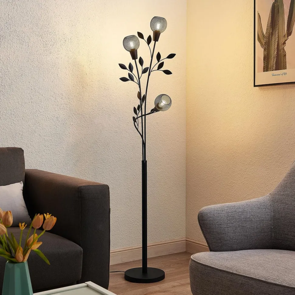 Lindby Florentine gulvlampe Kanye, 160 cm, sort, 3 lyskilder.