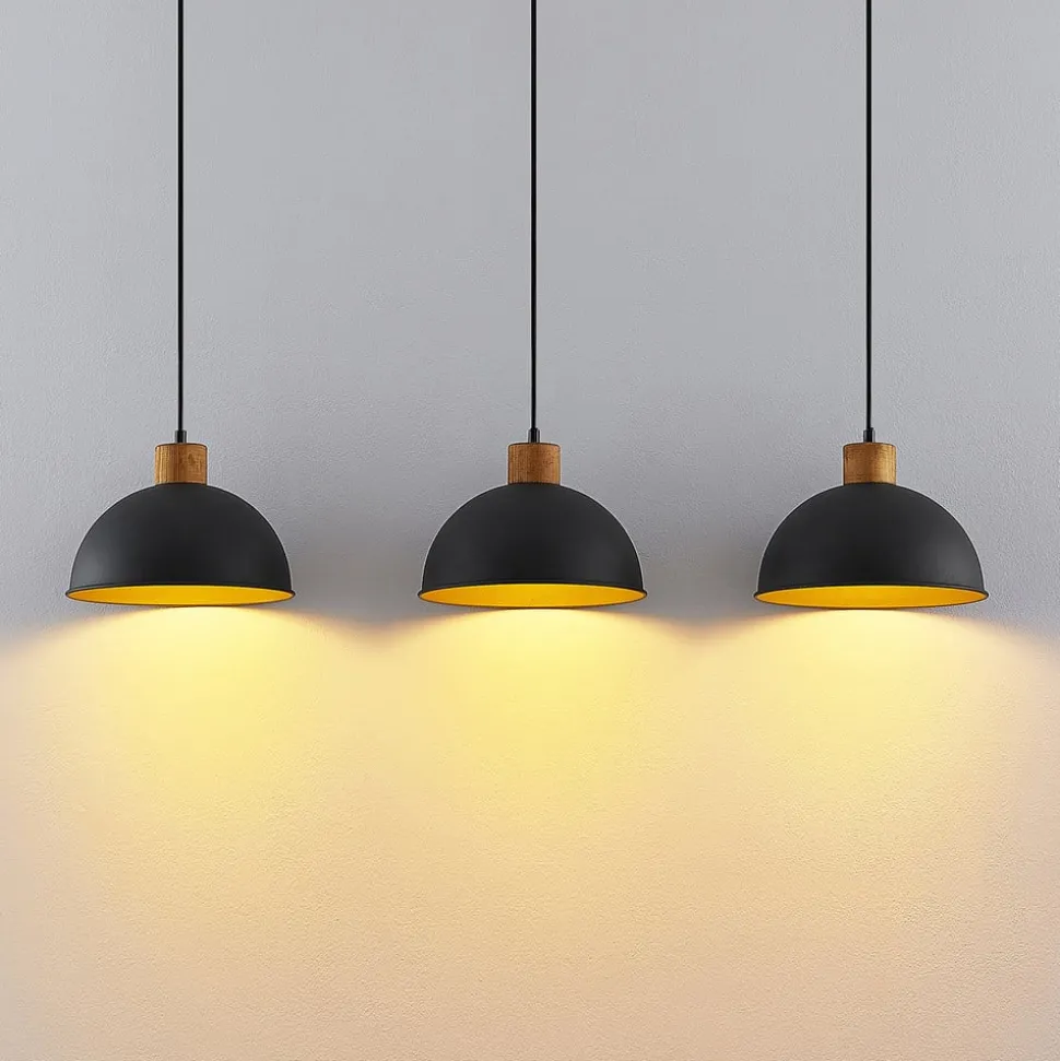 Lindby Flurin hængelampe, 3 lyskilder, 107 cm, sort, metal
