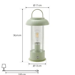 Lindby genopladelig bordlampe Yvette, grøn, IP44, touchdæmper