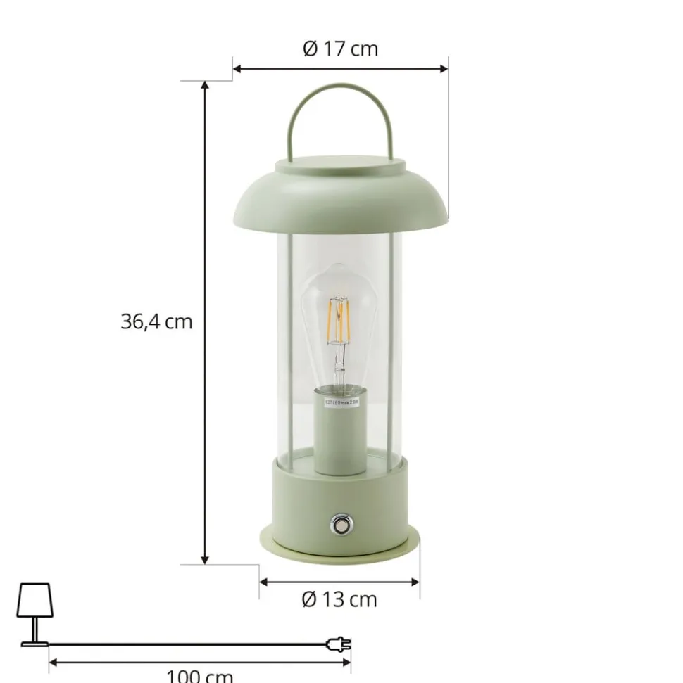 Lindby genopladelig bordlampe Yvette, grøn, IP44, touchdæmper