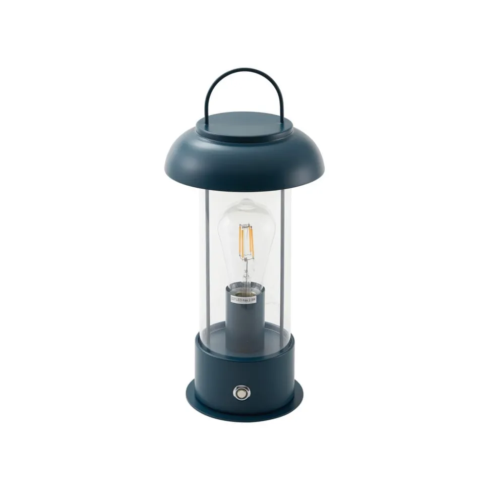 Lindby genopladelig bordlampe Yvette, blå, IP44, touchdæmper