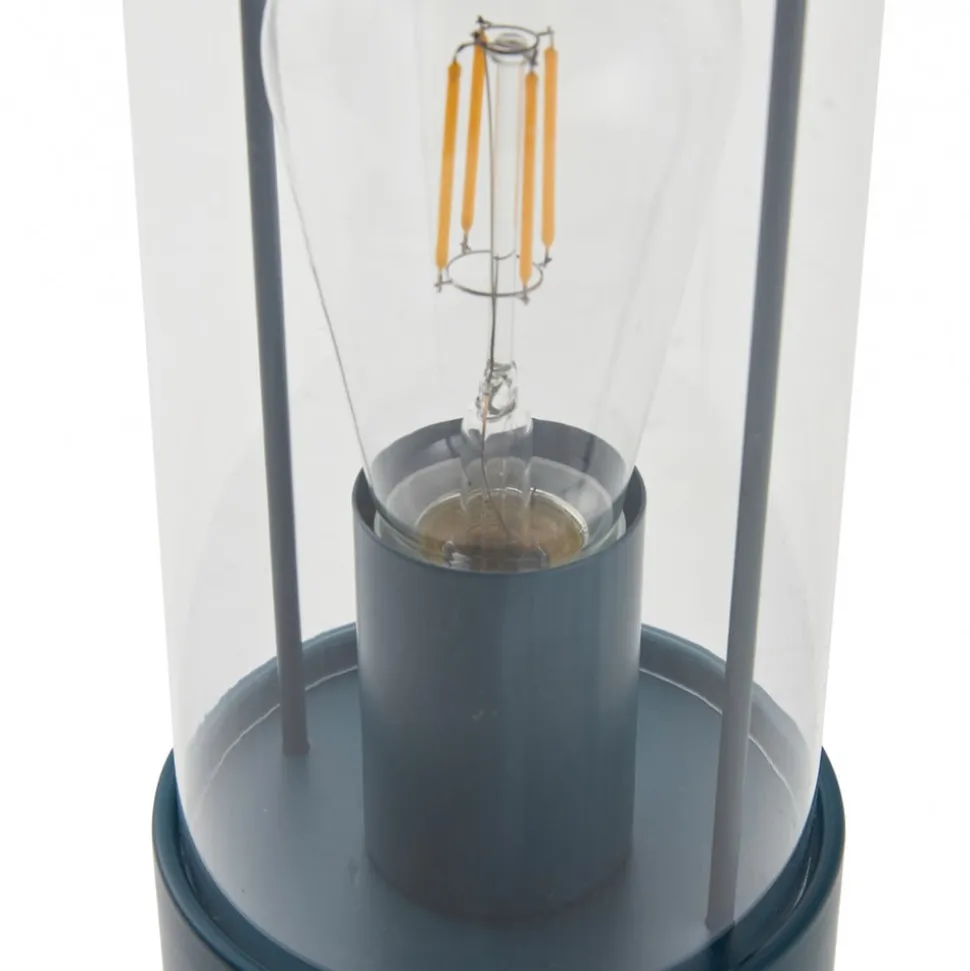 Lindby genopladelig bordlampe Yvette, blå, IP44, touchdæmper