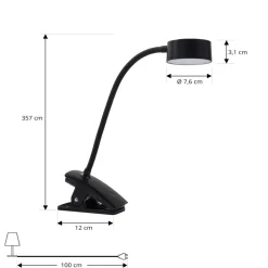 Lindby genopladelig klemmelampe Maori, sort, metal, CCT