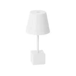 Lindby genopladelig LED-bordlampe Janea CUBE, hvid, metal