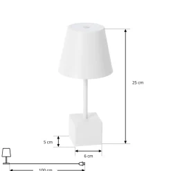 Lindby genopladelig LED-bordlampe Janea CUBE, hvid, metal