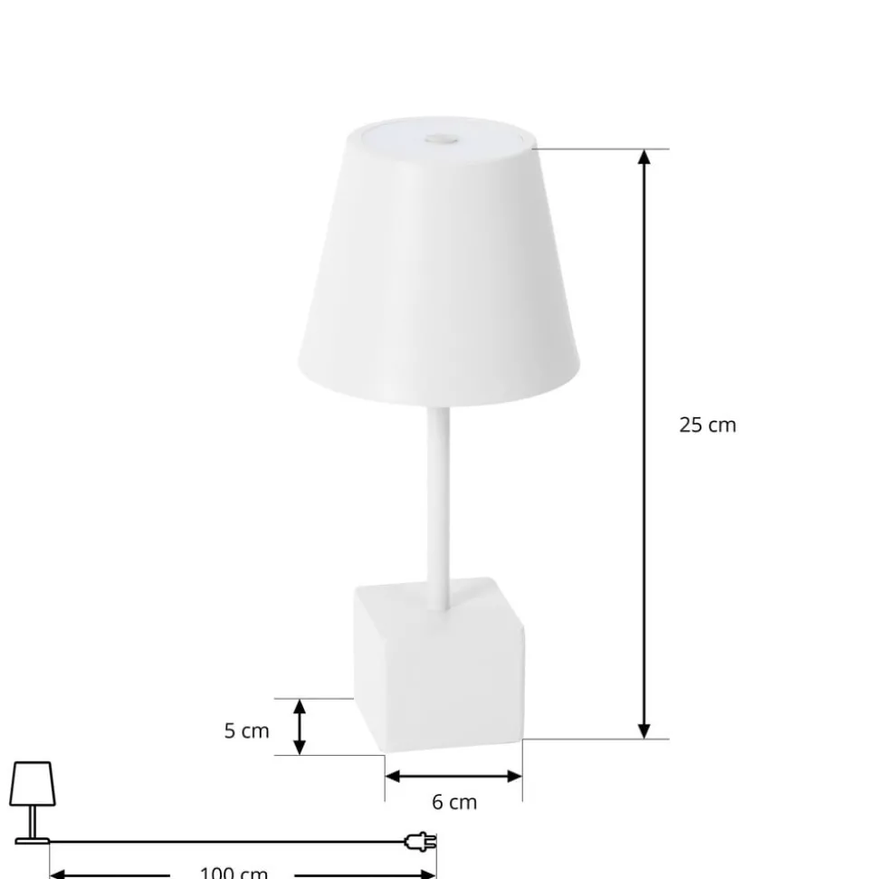 Lindby genopladelig LED-bordlampe Janea CUBE, hvid, metal