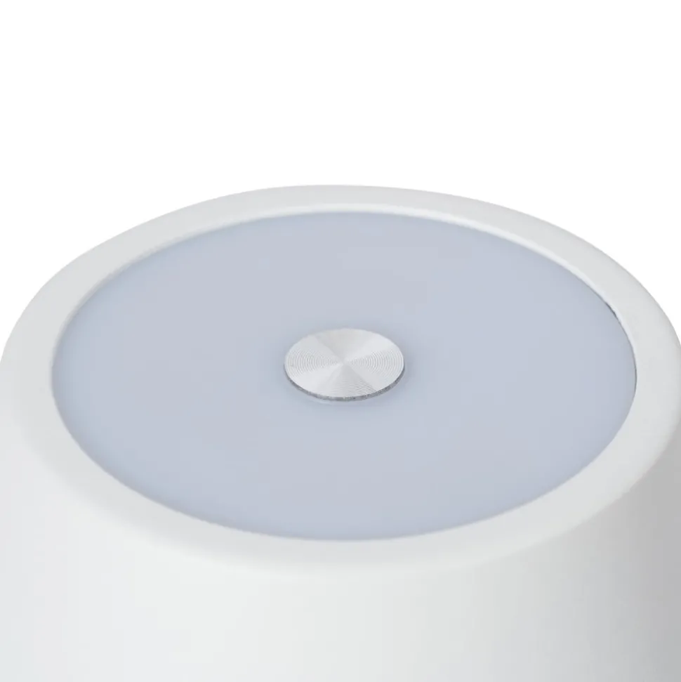Lindby genopladelig LED-bordlampe Janea CUBE, hvid, metal