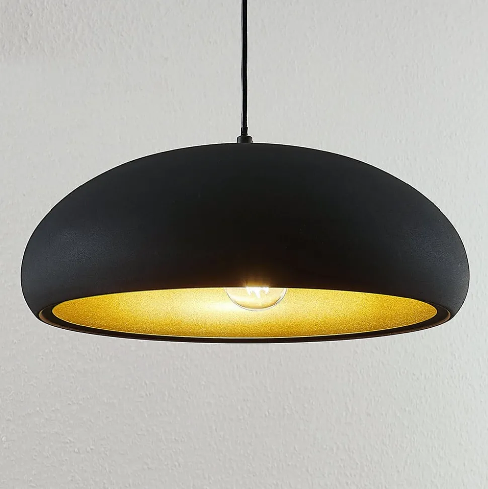 Lindby Gerwina pendellampe, sort/guld, metal, 40 cm, E27