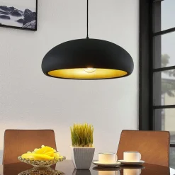 Lindby Gerwina pendellampe, sort/guld, metal, 40 cm, E27