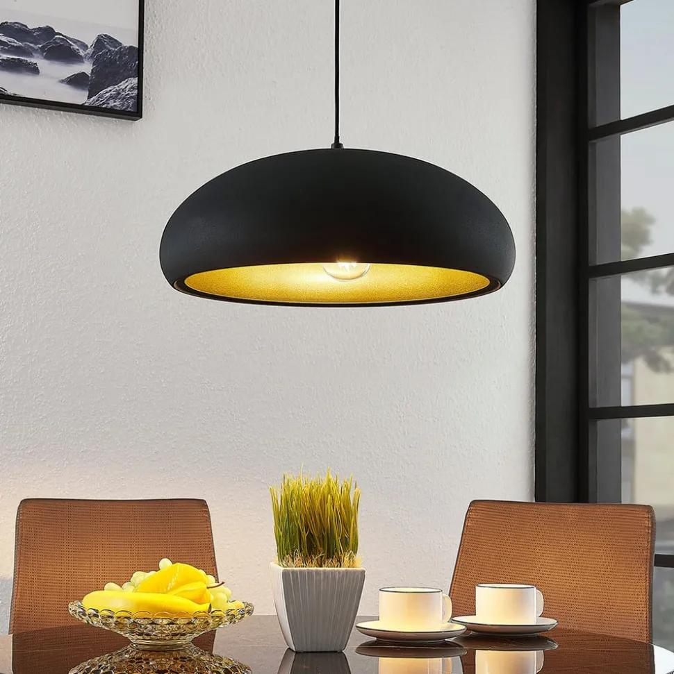 Lindby Gerwina pendellampe, sort/guld, metal, 40 cm, E27
