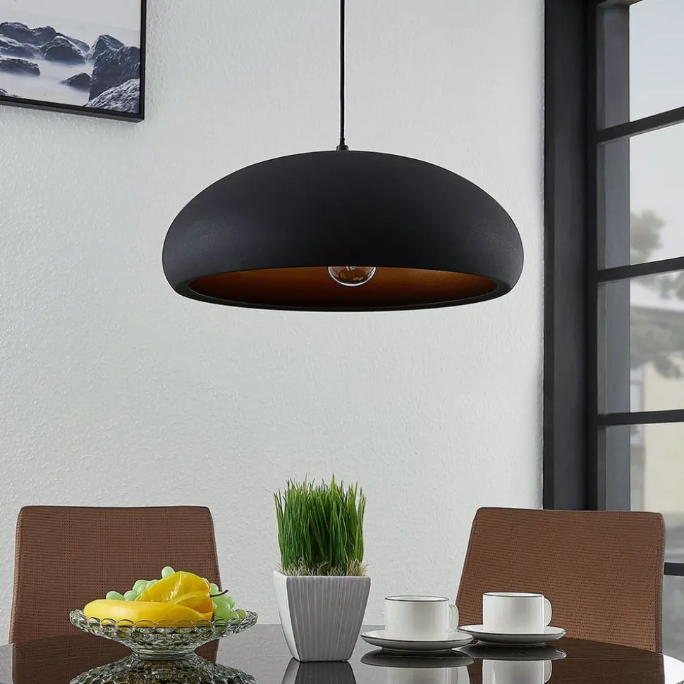 Lindby Gerwina pendellampe, sort/guld, metal, 40 cm, E27