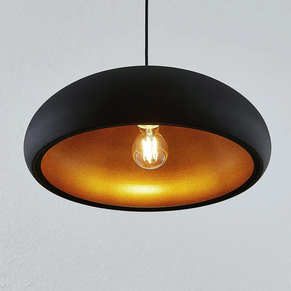 Lindby Gerwina pendellampe, sort/guld, metal, 40 cm, E27