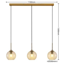 Lindby Grady hængelampe, messing/klar, 110 cm, metal, glas