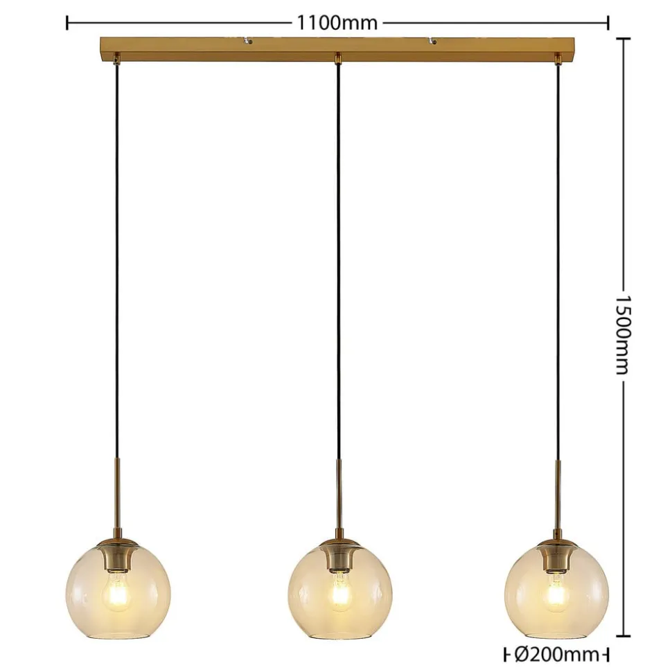 Lindby Grady hængelampe, messing/klar, 110 cm, metal, glas