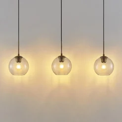 Lindby Grady hængelampe, messing/klar, 110 cm, metal, glas