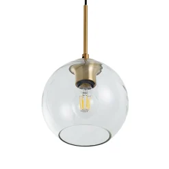 Lindby Grady hængelampe, messing/klar, 110 cm, metal, glas