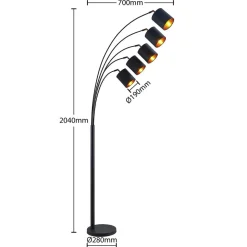 Lindby gulvlampe Abiram, sort/guld, tekstil, 70 cm