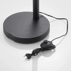 Lindby gulvlampe Abiram, sort/guld, tekstil, 70 cm