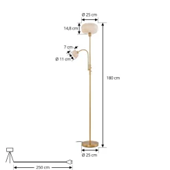 Lindby gulvlampe Aliette, guld/amber, glas, læselampe
