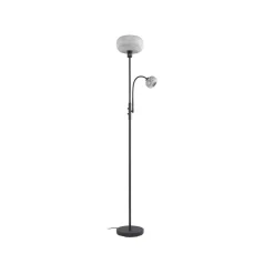 Lindby gulvlampe Aliette, sort/grå, glas, læselampe