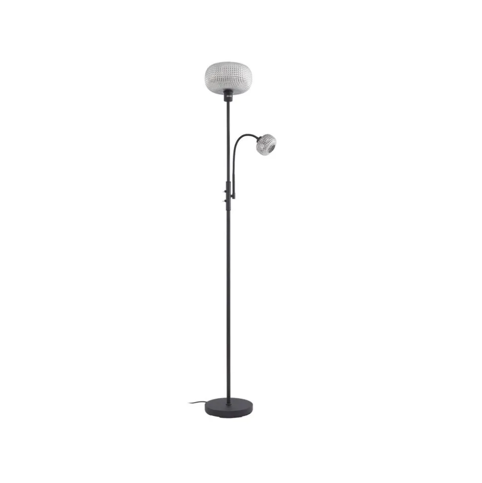 Lindby gulvlampe Aliette, sort/grå, glas, læselampe