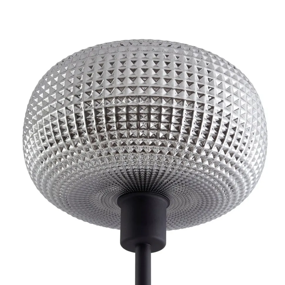 Lindby gulvlampe Aliette, sort/grå, glas, læselampe