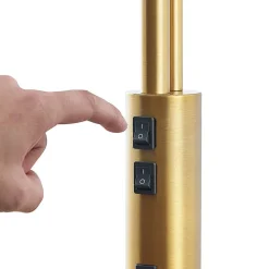 Lindby Gulvlampe Aovan, bronzefarvet, hylde, USB-port