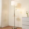 Lindby Gulvlampe Aovan, nikkelfarvet, hylde, USB-port