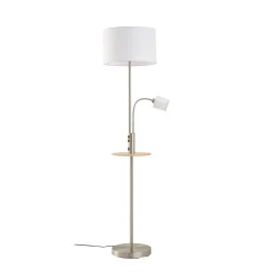 Lindby Gulvlampe Aovan, nikkelfarvet, hylde, USB-port