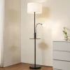 Lindby Gulvlampe Aovan, sort, hylde, USB-port