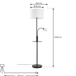 Lindby Gulvlampe Aovan, sort, hylde, USB-port