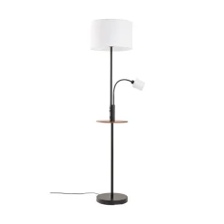 Lindby Gulvlampe Aovan, sort, hylde, USB-port