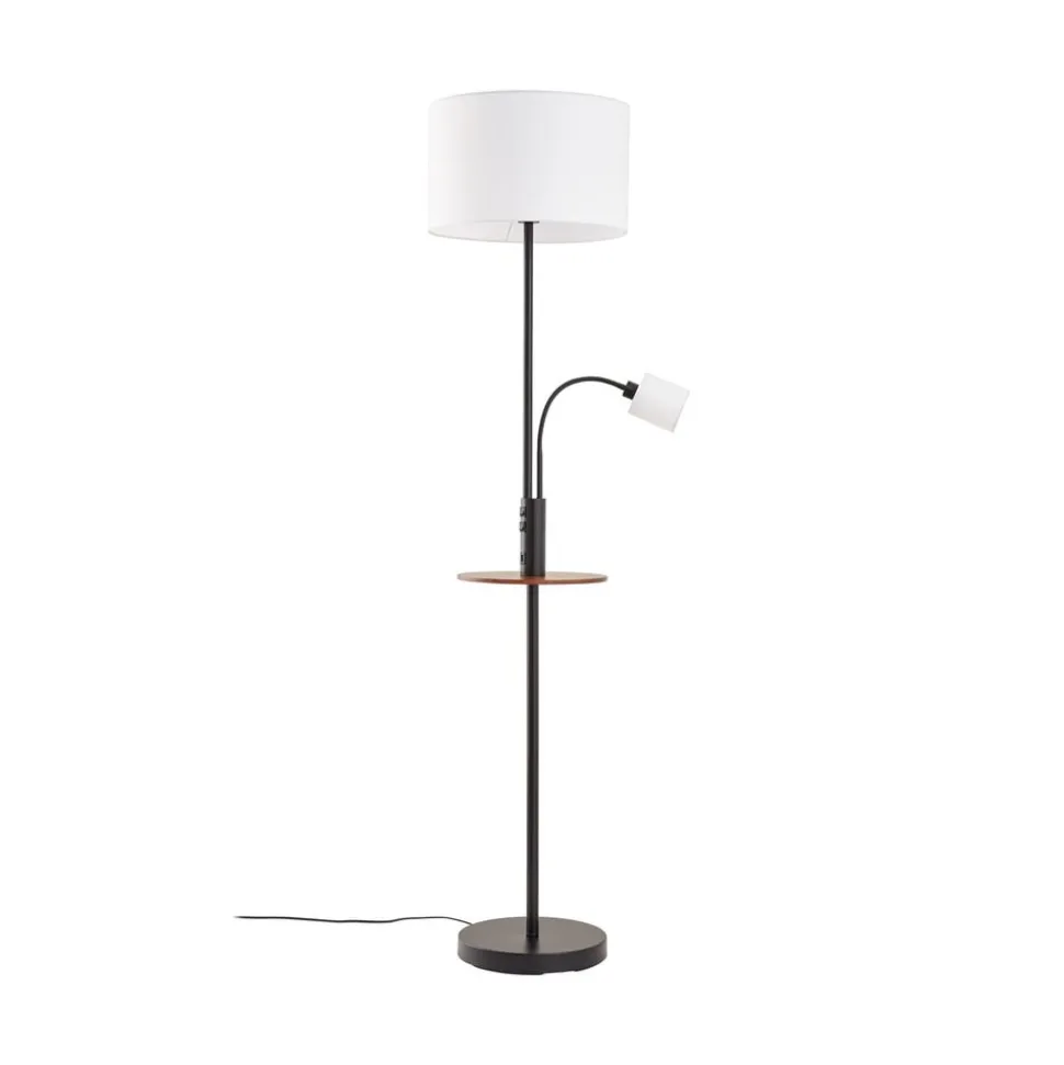 Lindby Gulvlampe Aovan, sort, hylde, USB-port