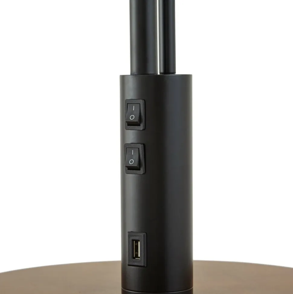 Lindby Gulvlampe Aovan, sort, hylde, USB-port