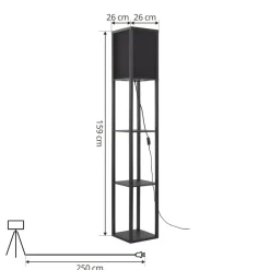 Lindby gulvlampe Birta, sort, hylde, træ, 159 cm