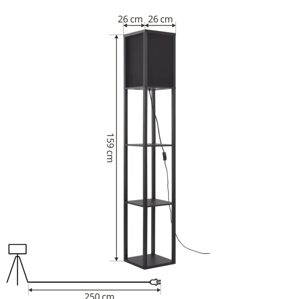 Lindby gulvlampe Birta, sort, hylde, træ, 159 cm
