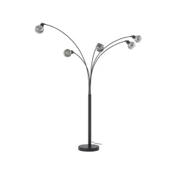 Lindby gulvlampe Braccio, grå/sort, glas, 5 lyskilder, 204,5 cm