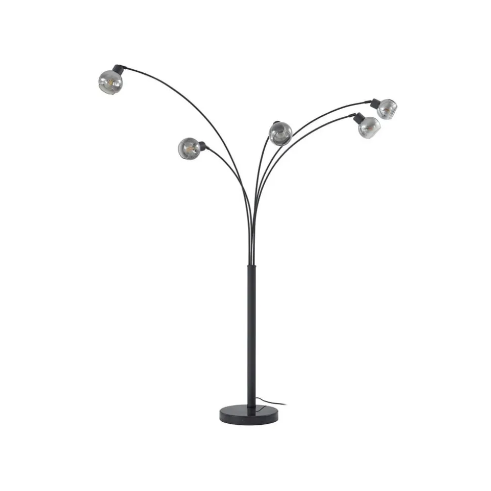 Lindby gulvlampe Braccio, grå/sort, glas, 5 lyskilder, 204,5 cm